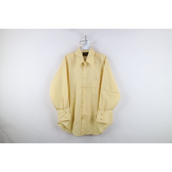 Vintage 70s Streetwear Mens 16.5 32 Distressed Collared Button Shirt Yellow - Picture 1 of 16